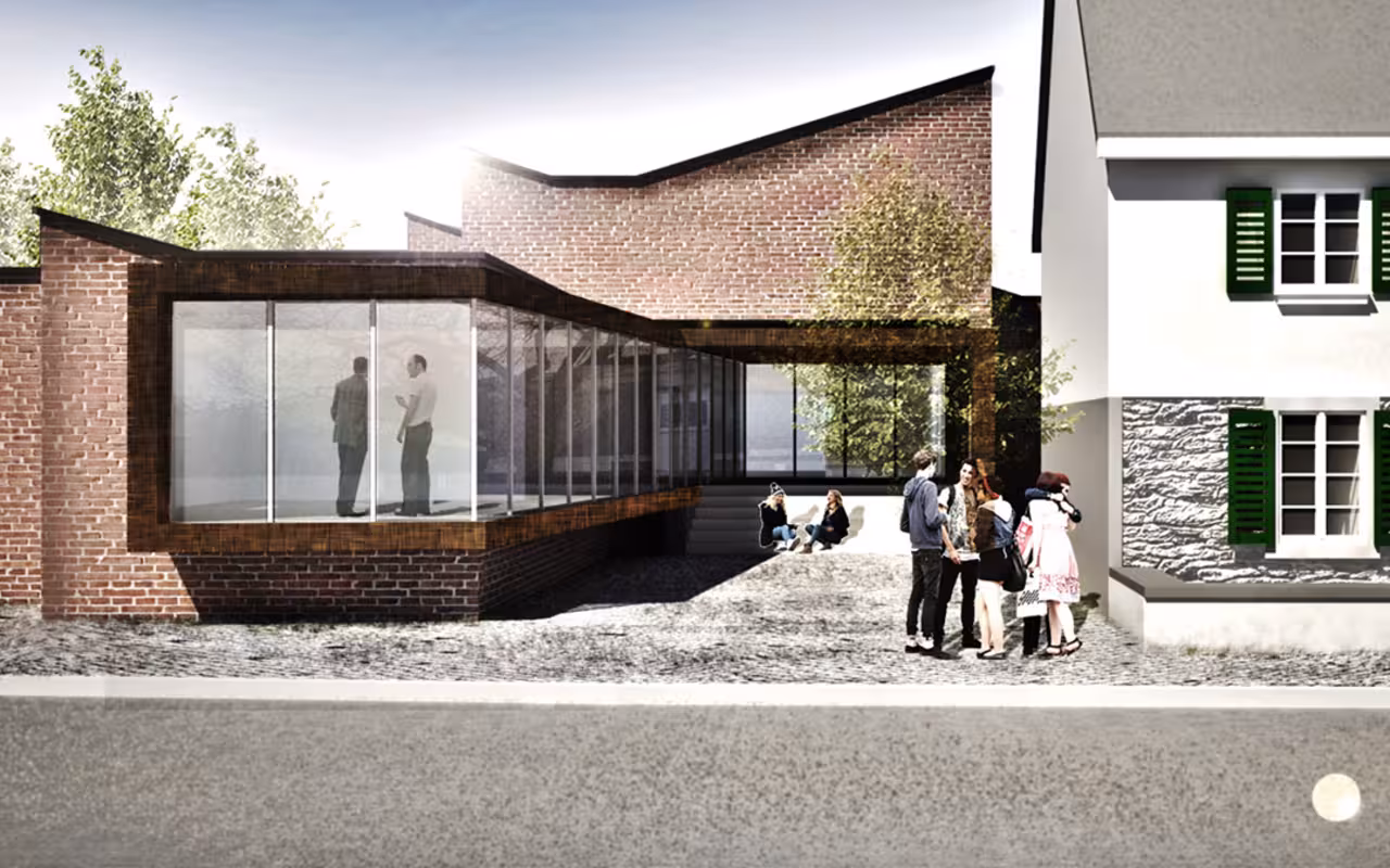 CGI von einem zwei stöckigem Backstein Haus