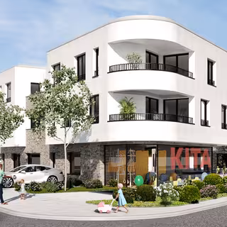 Mehrfamilienhaus an einer Straßenkreuzung